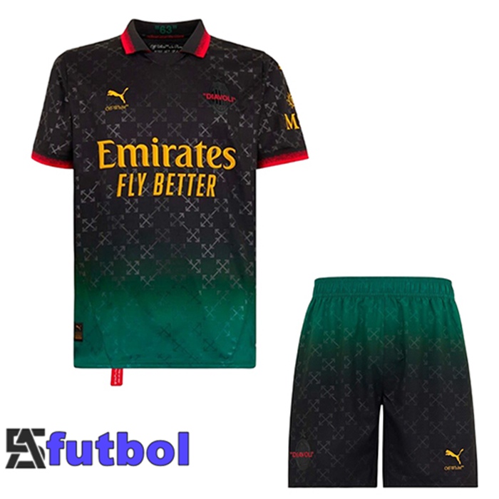 Camisetas De Futbol AC Milan Ninos Cuarta Negro 2024/2025