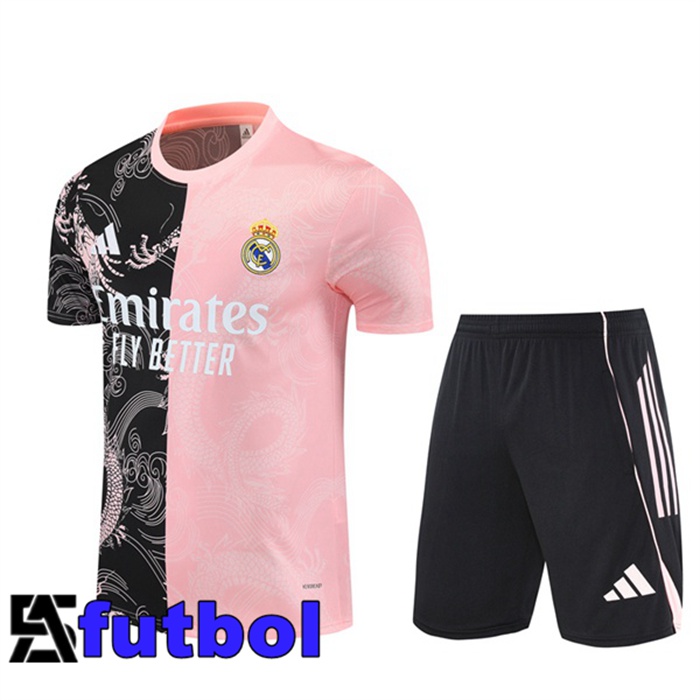 Camiseta Entrenamiento Real Madrid + Cortos Negro Rosado 2025/2026