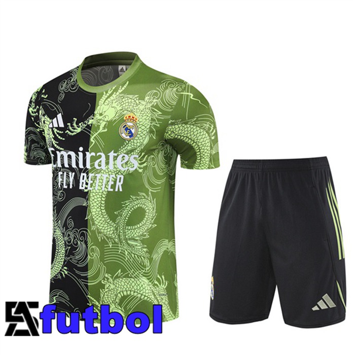 Camiseta Entrenamiento Real Madrid + Cortos Negro Verde 2025/2026